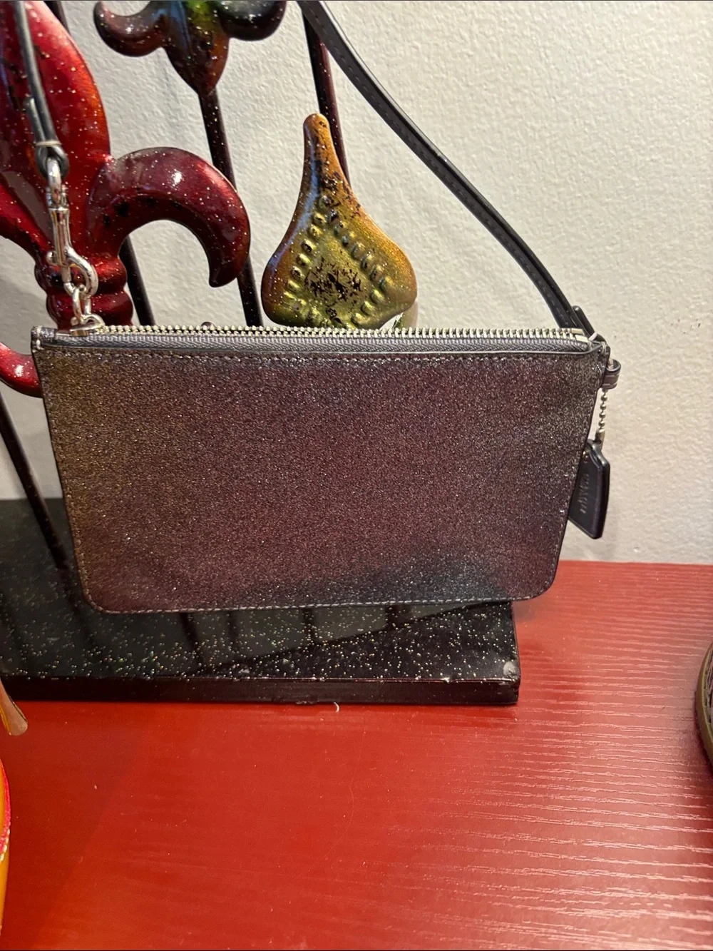 Coach Glitter Silver Wristlet Crossbody